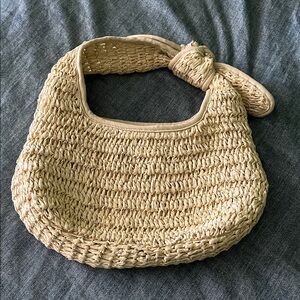 Cute JCrew small raffia/straw knot handle bag